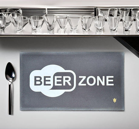 Matsmiths Beer Zone Washable Bar Runner with Rubber Backing, Indoor Mat for Bars, Countertops, Tables, Man Caves, Non-Slip Bar Mat, Washable Bar Runner, Black and White, 9” x 16”