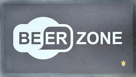 Matsmiths Beer Zone Washable Bar Runner with Rubber Backing, Indoor Mat for Bars, Countertops, Tables, Man Caves, Non-Slip Bar Mat, Washable Bar Runner, Black and White, 9” x 16”