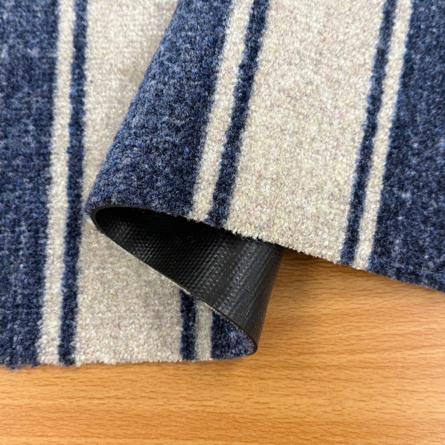 Close-up of a blue and white striped Mat