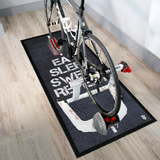 Matsmiths Exercise Floor Mat Washable Equipment Mat with Non-Slip Rubber Backing, Sweat-Resistant, Protects Floors and Absorbs Sound in Home Gyms, Bedrooms, Living Rooms, Man Caves, EAT, SLEEP, SWEAT, REPEAT Design, Black and White, 29” x 70