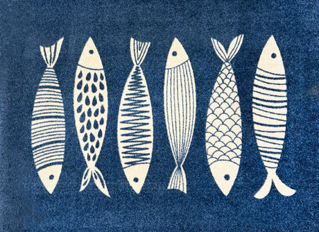 Matsmiths Fish Tango Floor Mats Washable Indoor Mat with Rubber Backing, Large Door Mat for Entryway, Workshops, Man Caves, Bars, Non-Slip Area Rug and Mat, Washable Entryway Rug, Pet Friendly, Kid Friendly, Navy, Cream, 24"x35"