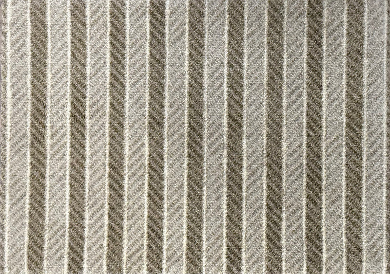 Textured carpet with a striped pattern in shades of gray, green, taupe and cream. Size Small
