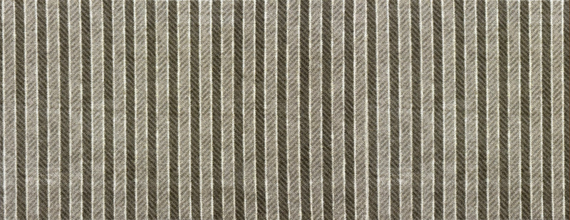 Textured carpet with a striped pattern in shades of gray, green, taupe and cream. Size Runner