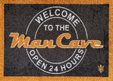 Matsmiths Man Cave Welcome Mat, Washable Indoor Mat with Rubber Backing, Large Funny Door Mat for Bars, Man Caves, Basements, Non-Slip Area Rug and Mat, Washable Entryway Rug, Pet Friendly, Black, Gold and White, 28” x 19”