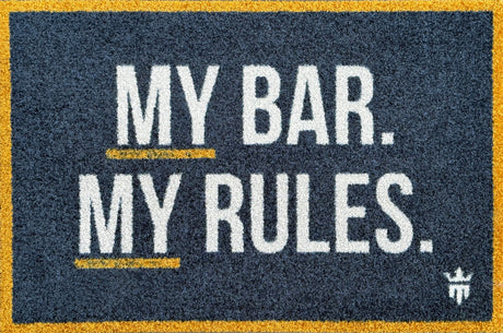 Matsmiths My Bar My Rules Washable Indoor Mat with Rubber Backing, Large Funny Door Mat for Bar Areas, Entryways, Man Caves, Non-Slip Area Rug and Mat, Washable Entryway Rug, Pet Friendly, Blue, 28” x 20”