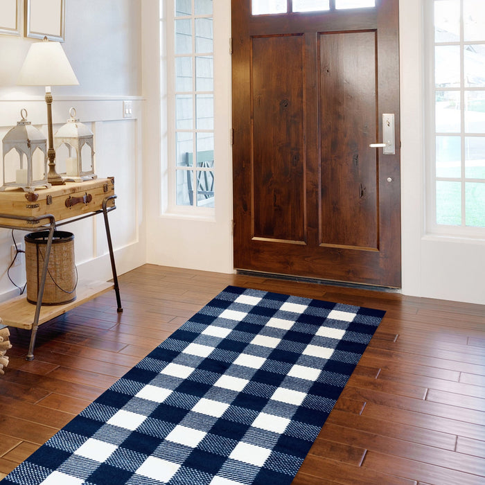Patchwork Navy Plaid Floor Mats