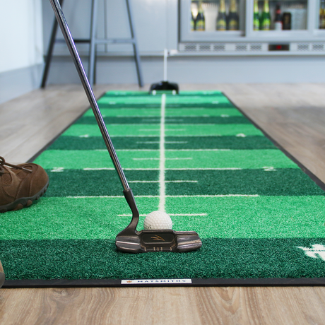 Matsmiths Green Golf Putting Mat Pro Putter, Washable Indoor/Outdoor Practice Mat with Simulated Putting Green Surface, Measured Segments for Precision Putting, Non-Slip Backing, Durable Nylon Carpet, Medium Pace, Green, 19” x 94”