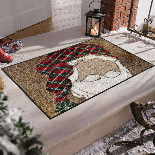 Plaid Santa Holiday Floor Mats - In use