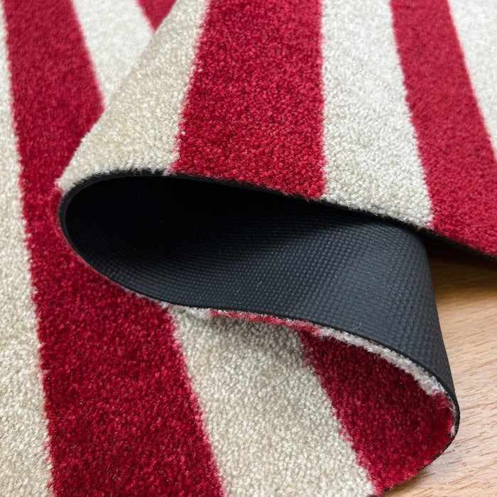 Red Cabana Stripes washable mats - closeup